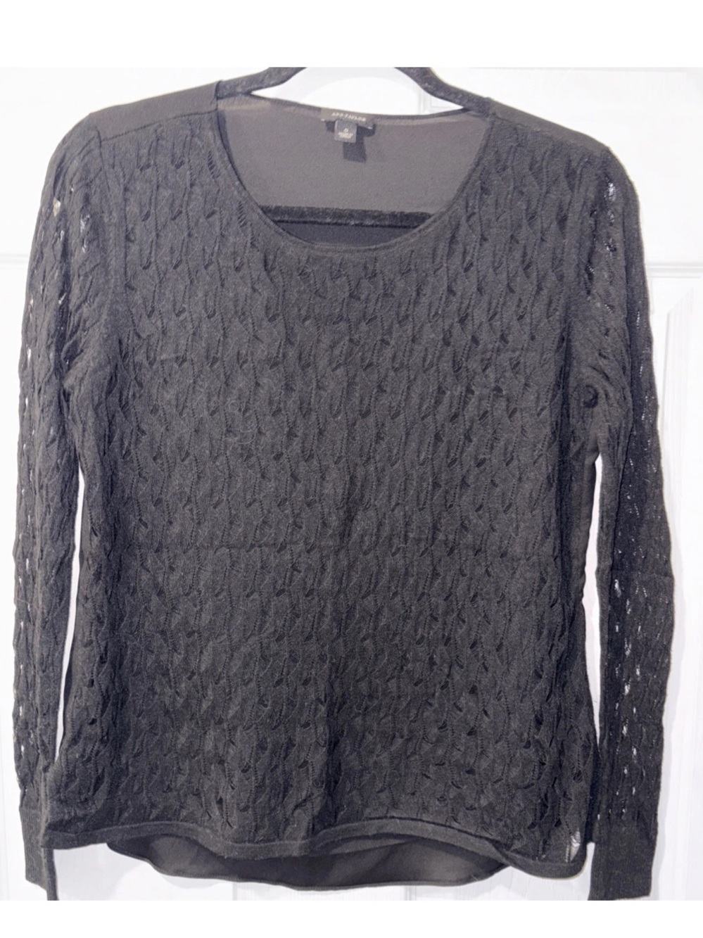 Ann Taylor Black Open-Knit Long Sleeve Women's Lightweight Sweater Lined Small
